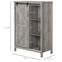 HOMCOM Farmhouse Accent Cabinet, Kitchen Cupboard Storage Cabinet with Barn Door and Adjustable Shelf, Gray Oak(m-3)