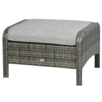 Outsunny 5 Pieces Rattan Wicker Lounge Chair Outdoor Patio Conversation Set with 2 Cushioned Chairs, 2 Ottomans and Tempered Glass Top Coffee Table, Gray/Light Gray(m-8)