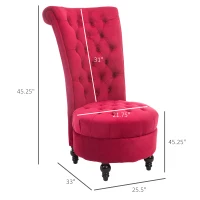 HOMCOM Retro High Back Armless Royal Accent Chair Fabric Upholstered Tufted Seat for Living Room, Dining Room and Bedroom, Crimson Red(m-3)