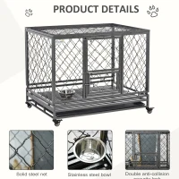 PawHut Heavy Duty Dog Crate, Metal Dog Cage Kennel with Lockable Wheels, Slide-Out Tray, Food Bowl and Double Doors, 42.5"(m-5)