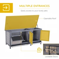 PawHut Wooden Rabbit Hutch Bunny Hutch Cage Guinea Pig with Waterproof Roof, No Leak Tray and Feeding Trough, for Rabbits, Chickens, Ducks, Indoor/Outdoor, Gray(m-5)
