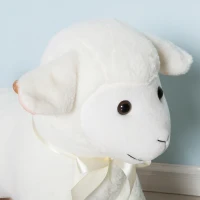 Qaba Lamb Rocking Horse Sheep, Nursery Stuffed Animal Ride On Rocker for Kids, Wooden Plush, White(m-9)