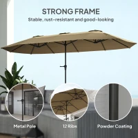 Outsunny 13 ft. Extra Large Patio Umbrella with Easy Crank Handle, Vents for Outdoor, Patio, UPF30+, Coffee(m-6)