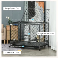 PawHut Heavy Duty Dog Crate, Metal Dog Cage Kennel with Lockable Wheels, Slide-Out Tray, Food Bowl and Double Doors, 49"(m-8)