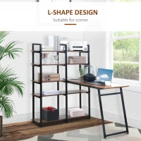 HOMCOM 5 Tier Versatile L-Shaped Computer Desk, Writing Table with Display Shelves and Metal Frame, Space-Saving for Study, Home Office, Walnut(m-8)