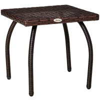 Outsunny Outdoor PE Wicker Side Table, Small Square Rattan End Table, All-Weather Material Coffee Table for Garden, Balcony, Backyard, Brown