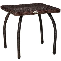 Outsunny Outdoor PE Wicker Side Table, Small Square Rattan End Table, All-Weather Material Coffee Table for Garden, Balcony, Backyard, Brown(m-1)