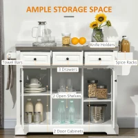 HOMCOM Rolling Kitchen Island with Storage, Kitchen Cart with Stainless Steel Top, Spice Rack & Drawers, White(m-4)