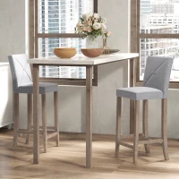HOMCOM Modern Bar Stools Set of 2, Upholstered Barstools Kitchen Island Chair with Build-In Footrest, Solid Wood Legs, Gray(m-2)