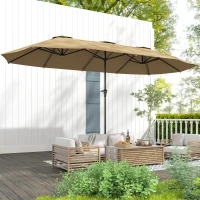 Outsunny 13 ft. Extra Large Patio Umbrella with Easy Crank Handle, Vents for Outdoor, Patio, UPF30+, Coffee(m-7)