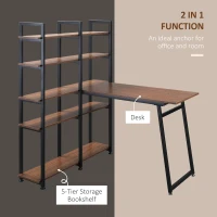 HOMCOM 5 Tier Versatile L-Shaped Computer Desk, Writing Table with Display Shelves and Metal Frame, Space-Saving for Study, Home Office, Walnut(m-7)