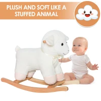 Qaba Lamb Rocking Horse Sheep, Nursery Stuffed Animal Ride On Rocker for Kids, Wooden Plush, White(m-6)