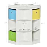 HOMCOM Kids Corner Cabinet, Cubby Toy Storage Organizer, Bookshelf Unit with Three Baskets for Playroom, Bedroom, Living Room, White(m-3)