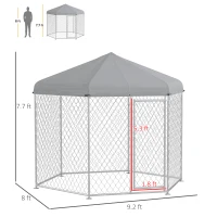 PawHut 9.2' x 8' x 7.7' Dog Kennel Outdoor for Medium and Large-Sized Dogs with Waterproof UV Resistant Roof, Silver(m-3)