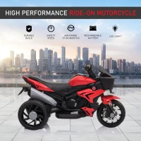 Aosom 6V Kids Motorcycle Toddler Ride-on Toy, High-Traction Battery-Operated Mini Electric Motorbike with Forward/Reverse Switch, Music, Headlights, Horn, Red(m-4)