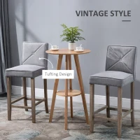 HOMCOM Modern Bar Stools Set of 2, Upholstered Barstools Kitchen Island Chair with Build-In Footrest, Solid Wood Legs, Gray(m-5)