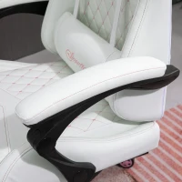 Vinsetto High Back PU Leather Gaming Chair, Racing Computer Chair with Swivel Wheels, Retractable Footrest, Headrest, Lumbar Support, and Armrest, White and Pink(m-9)