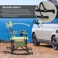 Outsunny Outdoor Rocking Chair Folding Camping Chair Portable Rocker with Armrests, Side Cup Holders, & Carry Bag, Green(m-7)