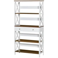 HOMCOM 4-Tier Shelving Bookcase Storage Cupboard with Pull Out Drawer, and Wooden Frame with X Bar Stability, White(m-11)
