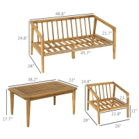 Outsunny 4 Pieces Acacia Wood Patio Furniture Set, Outdoor Sofa Conversation Set w/ Thickened Cushions for Backyard Garden, Teak(m-3)