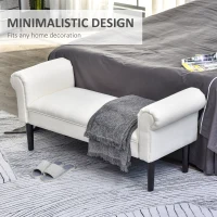 HOMCOM 52" End of Bed Bench, Linen Upholstered Ottoman Bench, Bedroom Entryway Bench With Armrests, Cream White(m-4)