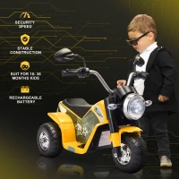 Aosom Electric Motorcycle for Kids, 6V Battery Powered Ride-On Dirt Bike 3-Wheels Motorbike with Horn Headlights Realistic Sounds Speed for 18 - 36 Months Yellow(m-7)