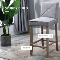 HOMCOM Modern Bar Stools Set of 2, Upholstered Barstools Kitchen Island Chair with Build-In Footrest, Solid Wood Legs, Gray(m-7)