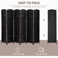 HOMCOM Room Divider, 6 Panel Folding Privacy Screen, 6FT Tall Portable Wicker Weave Partition Wall Divider for Bedroom, Home Office, Black(m-4)