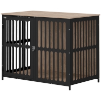 PawHut 39" Dog Crate Furniture w/ Anti-Chew Resistant Mesh, Anti-Escape Single Door, for Large Dogs, Walnut Brown