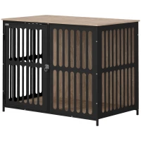 PawHut 39" Dog Crate Furniture w/ Anti-Chew Resistant Mesh, Anti-Escape Single Door, for Large Dogs, Walnut Brown(m-1)