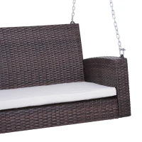 Outsunny 2 Person Wicker Hanging Swing Bench, Front Porch Swing Outdoor Chair with Cushions 550 lbs. Weight Capacity for Backyard, Garden, Cream White(m-8)