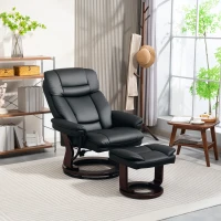 HOMCOM Swivel Recliner with Ottoman, PU Leather Reclining Chair with Footrest, for Living Room, Bedroom, Black(m-10)