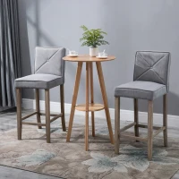 HOMCOM Modern Bar Stools Set of 2, Upholstered Barstools Kitchen Island Chair with Build-In Footrest, Solid Wood Legs, Gray(m-10)