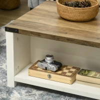 HOMCOM Farmhouse Coffee Table with Storage and Drawer, Rustic Coffee Table for Living Room, Open Shelf, White(m-9)