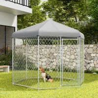 PawHut 9.2' x 8' x 7.7' Dog Kennel Outdoor for Medium and Large-Sized Dogs with Waterproof UV Resistant Roof, Silver(m-10)
