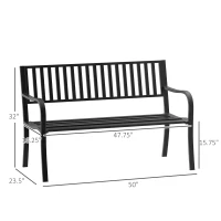 Outsunny 50" Outdoor Garden Bench, Patio Bench with Slatted Seat, Metal Porch Bench for Backyard, Poolside, Lawn, Black(m-3)
