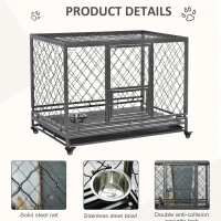 PawHut Heavy Duty Dog Crate, Metal Dog Cage Kennel with Lockable Wheels, Slide-Out Tray, Food Bowl and Double Doors, 49"(m-5)