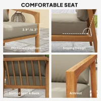 Outsunny 4 Pieces Acacia Wood Patio Furniture Set, Outdoor Sofa Conversation Set w/ Thickened Cushions for Backyard Garden, Teak(m-6)