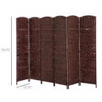 HOMCOM Room Divider, 6 Panel Folding Privacy Screen, 6FT Tall Portable Wicker Weave Partition Wall Divider for Bedroom, Home Office, Brown(m-3)