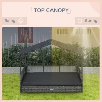 PawHut Outdoor Dog Bed with Canopy, Rattan Dog Bed with Soft Cushion Removable Cover for Medium and Large Dogs, Dark Gray(m-6)