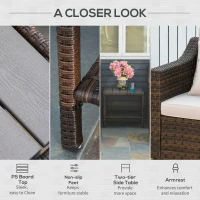 Outsunny 5pc Patio Furniture Set, All Weather PE Rattan Conversation Chair and Ottoman Set w/ Table, Cushion Pillows, Beige(m-6)