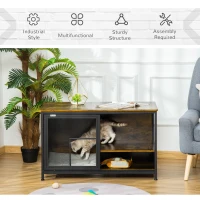 PawHut Wooden Cat Crate, Furniture Style Dog Cage, Puppy Kennel Indoor, End Table Pet House with Cushion and Sliding Doors, Rustic Brown(m-7)