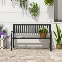 Outsunny 50" Outdoor Garden Bench, Patio Bench with Slatted Seat, Metal Porch Bench for Backyard, Poolside, Lawn, Black(m-2)