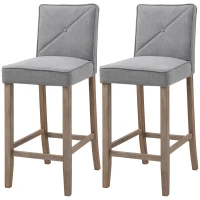 HOMCOM Modern Bar Stools Set of 2, Upholstered Barstools Kitchen Island Chair with Build-In Footrest, Solid Wood Legs, Gray(m-11)