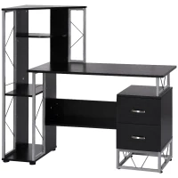 HOMCOM 52" Modern Computer Desk with Storage Shelves and Drawers, Home Office Desk, Study Workstation with CPU Stand, Black(m-11)