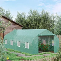 Outsunny 20' x 10' x 7' Outdoor Walk-in Greenhouse, Tunnel Green House with Roll-up Windows, Zippered Door, PE Cover, Heavy Duty Steel Frame, Green(m-10)