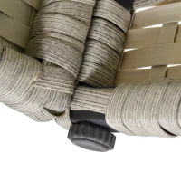 Outsunny Patio Dining Set, PE Rattan Furniture w/ 2 Chairs, Cushions & 3-Seat Sofa, Woodgrain Slatted Dinner Table, Mixed Gray(m-7)