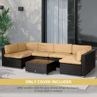Outsunny Outdoor 14pc Patio Rattan Sofa Set Cushion Polyester Cover Replacement Set - No Cushion Included Beige | Aosom Canada(m-5)