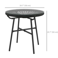 Outsunny Rattan Side Table, Round Outdoor Table, with Round PE Rattan and Tempered Glass Table Top for Patio, Garden, Black(m-3)