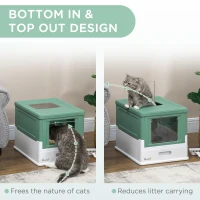 PawHut Top Entry Enclosed Kitty Litter Box with Scoop, Tray, Front Entry, Large Space, Foldable, Portable, Green(m-6)